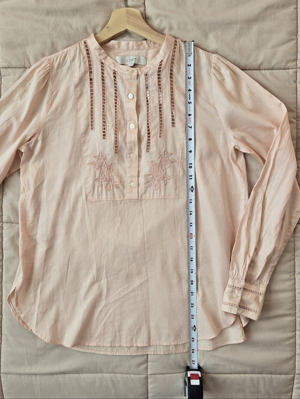 NWT Loft Soft Blush Pink Embroidered Pintuck Peasant Blouse XS - Picture 10 of 10